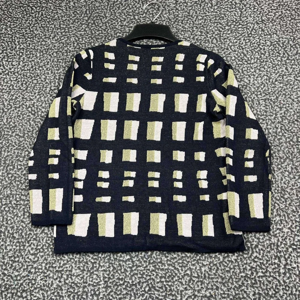 Ann Taylor Sweater Women Small Navy Blue Gold Metallic Merino Wool Blend S